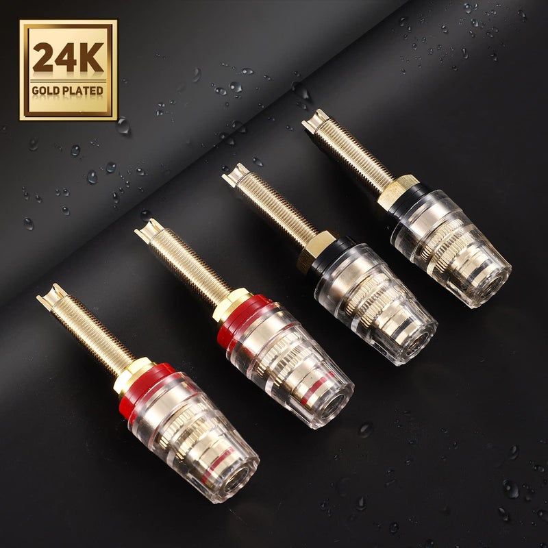 Facmogu 4PCS Black & Red Heavy Duty 5-Way Binding Post Banana Jacks 4mm, 24K Gold Plated Sold Brass Insulated Binding Post Banana Plugs, Speaker Amplifier Bindling Post Terminals - Long - Image 3